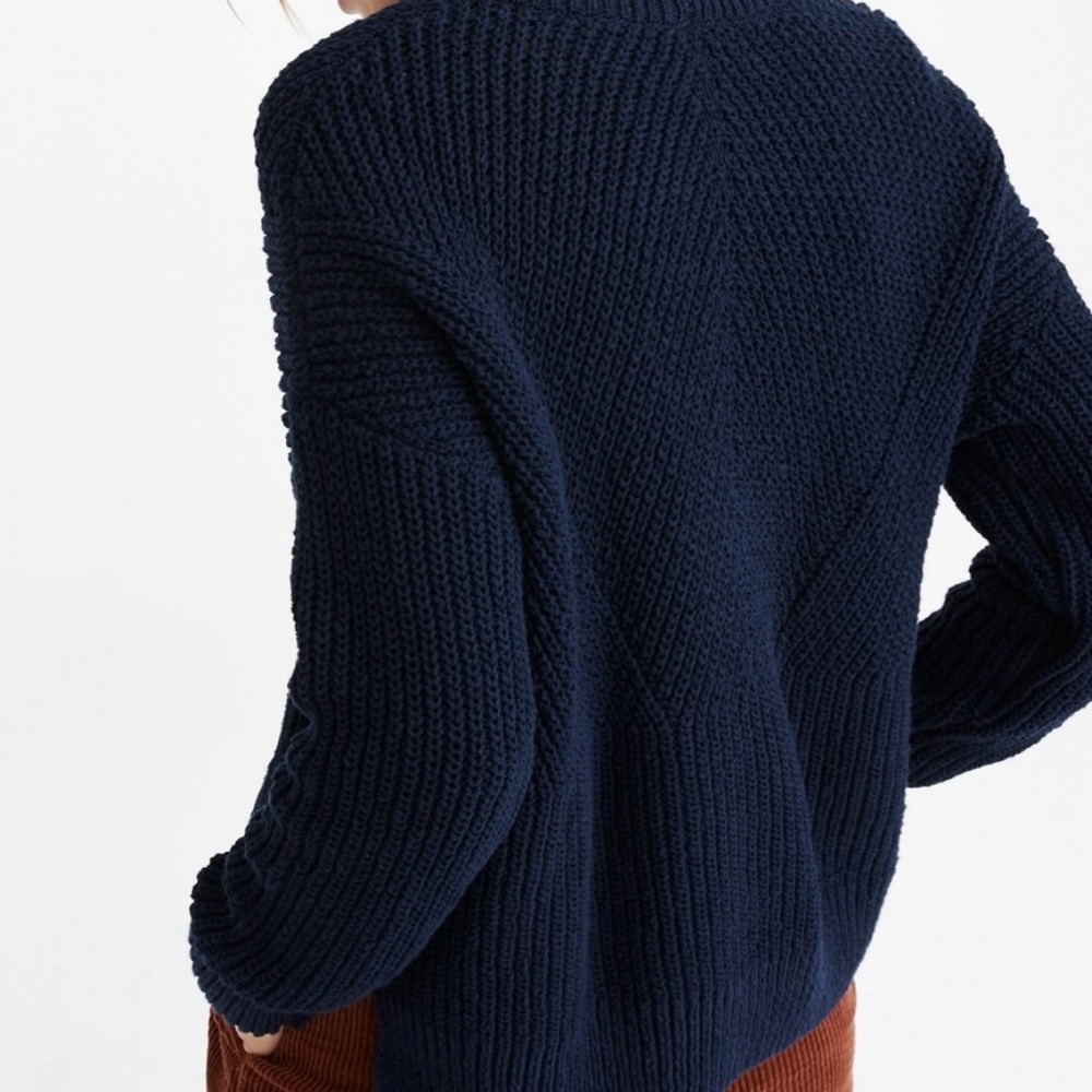 NWOT Madewell navy chunky diagonal knit 100% cotton sweater in size XS. - Picture 3 of 7